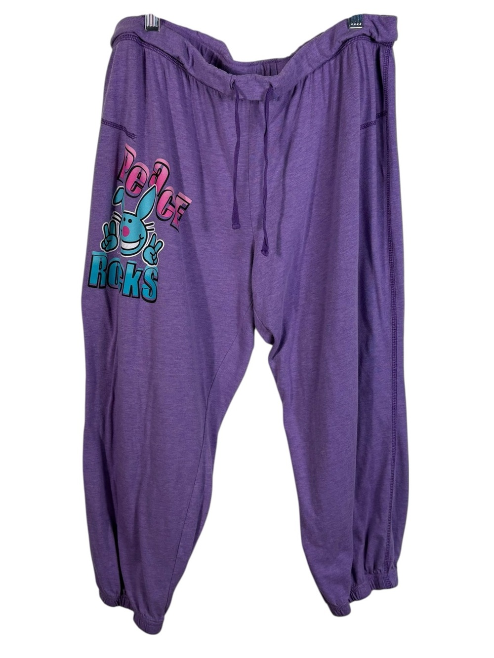 Vintage Y2K Jim Benton Happy Bunny Foldover Waist Purple Crop Capri Pants XXL 2X